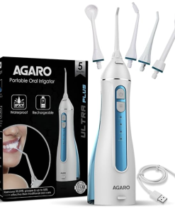 AGARO Ultra Plus Portable Dental Flosser for teeth, 5 Nozzles, Portable,Cordless & Rechargeable,4 Cleaning Modes,IPX7 Waterproof with 200ml Watertank, Flossing at Home & Travel,Oral Flosser,Oral Irrigator